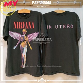 LIFE BIL [ NIRVANA ] IN UTERO 1993 ผ้าดำ เสื้อวง เสื้อทัวร์ เสื้อร๊อค เนอร์วาน่า papamama vintage