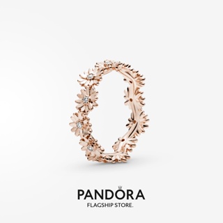 Pandora แหวนชุบโรสโกลด์ 14K รูปมงกุฎดอกเดซี่ ประกายระยิบระยับ j111