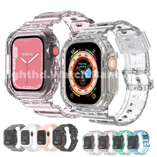 เคสซิลิโคนใส พร้อมสายคล้อง สําหรับ Smart Watches Series Ultra 8 7 6 SE 5 4 3 2 1 ขนาด 49 มม. 41 มม. 45 มม. 44 มม. 42 มม. 40 มม. 38 มม.