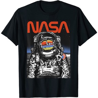 เสื้อยืดสีพื้น เสื้อยืด พิมพ์ลายนักบินอวกาศ NASA Moon Reflection สไตล์วินเทจ เรโทร สําหรับผู้ใหญ่DIY_30