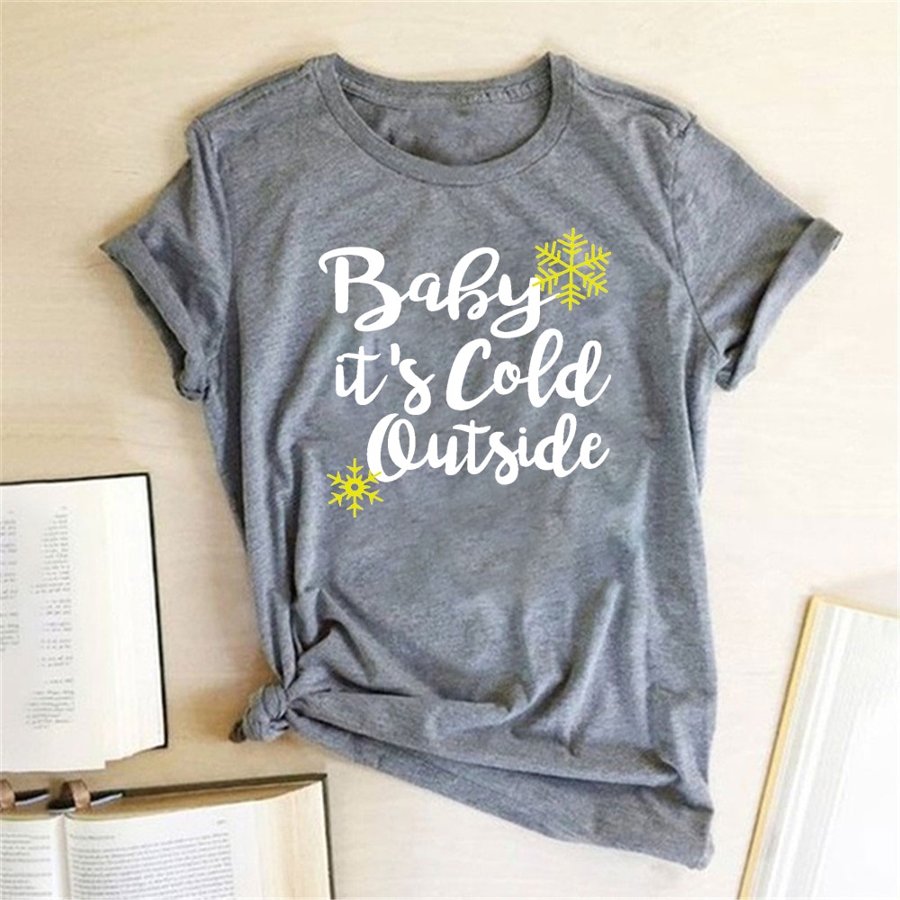 baby-its-cold-outside-cute-christmas-t-shirt-women-christmas-holiday-gift-short-sleeve-graphic-tee-shirt-femmeเสื้อยืดผ