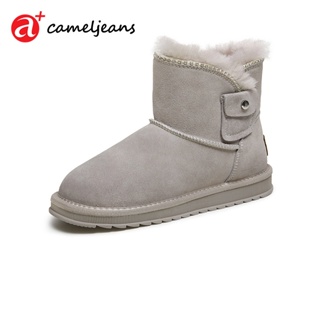 Cameljeans รองเท้าบูทสั้น ผ้าฝ้าย ผ้าฟลีซ แบบหนา กันหิมะ ให้ความอบอุ่น สําหรับผู้หญิง