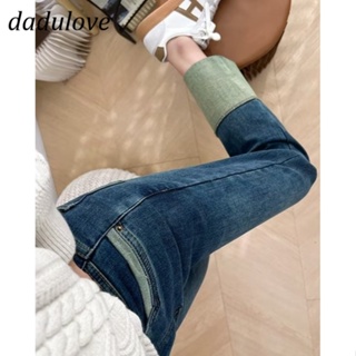 DaDulove💕 New Korean Version of Ins Rolled Edge Jeans High Waist Straight Pants Fashion Womens Cropped Pants