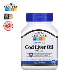 [พร้อมส่ง] 21st Century, Norwegian Cod Liver Oil, น้ำมันตับปลาค็อด นอร์เวย์ 400 mg (110 Softgels)