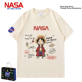 NASA co-branded One Piece Luffy เสื้อยืดผู้ชายคอกลมอินเทรนหลวมฤดูร้อนเสื้อผ้าแขนสั้นคู่ใหม่กเสื้อเชิ้ตแขนสั้นเสื้อย_59