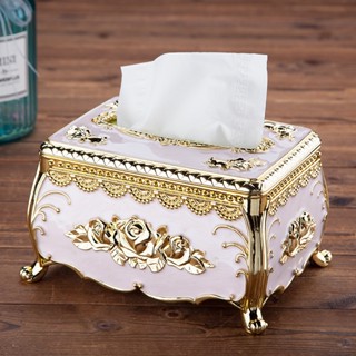 European Napkin Box Dinner Desktop Living Room Plastic Engraved Rose Tissue Dispenser Storage Napkin Box Organizer Decor