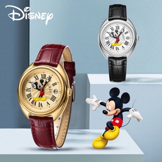 ของแท้ Disney นาฬิกาข้อมือควอตซ์แฟชั่น หน้าปัดบอกเวลา ปฏิทิน ลายมิกกี้เมาส์ สไตล์โบราณ สําหรับเด็กผู้หญิง และผู้ชาย
