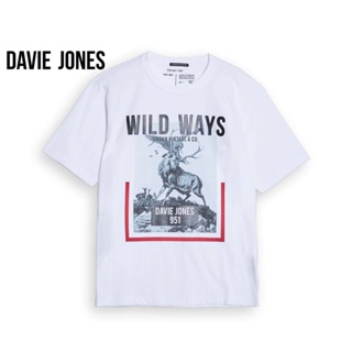 DAVIE JONES เสื้อยืดโอเวอร์ไซส์ พิมพ์ลาย สีขาว Graphic Print Oversized T-Shirt in white TB0299WH