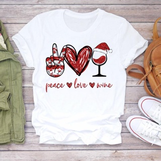 Peace Love Wine Graphic Tees Women Merry Christmas T Shirt Snowman Print T-shirts Top Tshirt Travel Tees Ladies T-Shirt