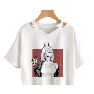 เสื้อยืดสีขาว Women Chainsaw Man T Shirt Funny Cartoon Pochita MakimaJapanese Anime Denji Tshirt เสื้อยืด เสื้อยืดส_23