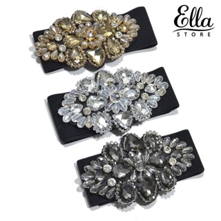 Ellastore123 เข็มขัดคาดเอว ยางยืด ประดับพลอยเทียม ลายดอกไม้ หลากสี สําหรับผู้หญิง