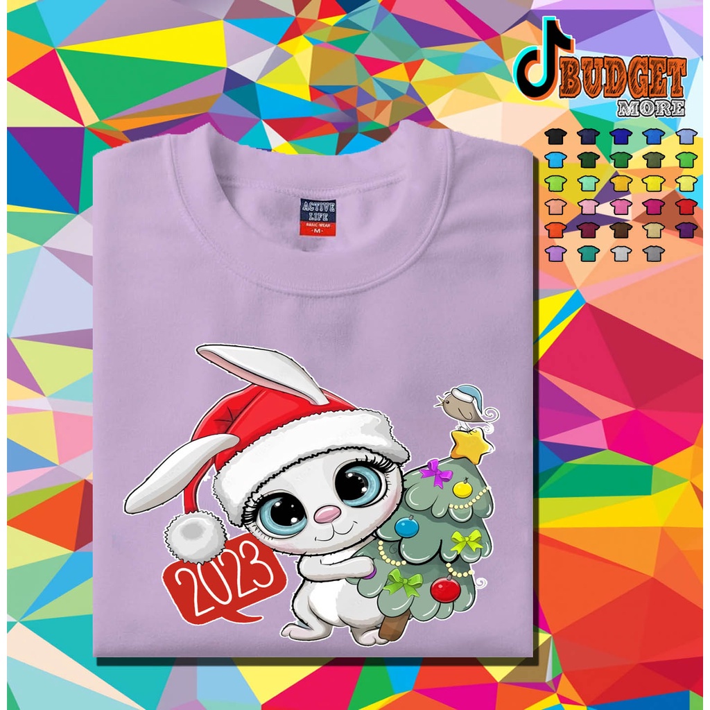 2023-happy-new-year-rabbit-tree-t-shirts-and-prints-for-men-women-and-kids-simple-design-t-shirtsเสื้อยืด