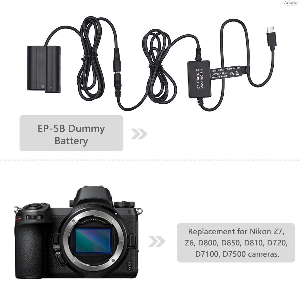pd-usb-type-c-cable-to-ep-5b-dummy-battery-dc-coupler-en-el15-replacement-for-z7-z6-d800-d850-d810-d7200-d7100-d7500-cameras