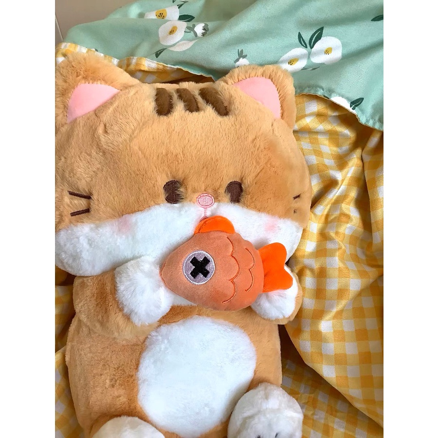 พร้อมส่ง-ตุ๊กตา-ตุ๊กตาแมว-ตุ๊กตาแมวกินปลา-ตุ๊กตาแมวญี่ปุ่น-แมวเทา-แมวส้ม-ตุ๊กตาน่ารัก-พร็อบแต่งห้อง-ของขวัญ-gift-ทาสแมว