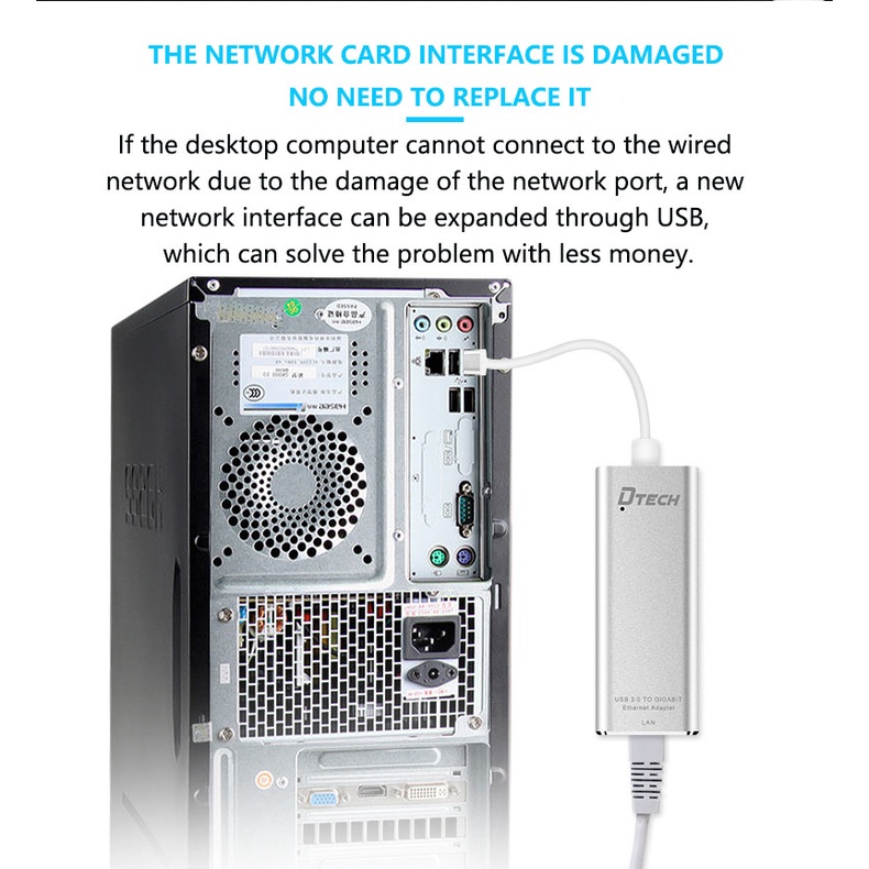 dtech-พอร์ตแปลงเครือข่าย-usb-เป็นพอร์ตเครือข่าย-3-0-gigabit-rj45-0-2-ม-dt-6550