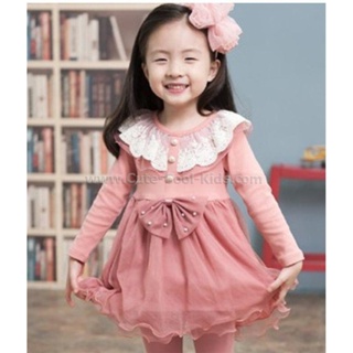 Dress-159 ชุดกระโปรงสาวน้อย แบบเกาหลี - สีชมพู