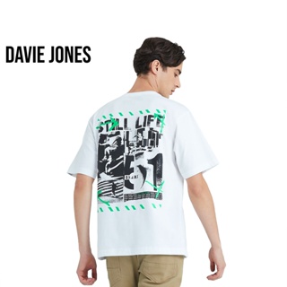 DAVIE JONES เสื้อยืดโอเวอร์ไซส์ พิมพ์ลาย สีขาว Graphic Print Oversized T-Shirt in white TB0223WH
