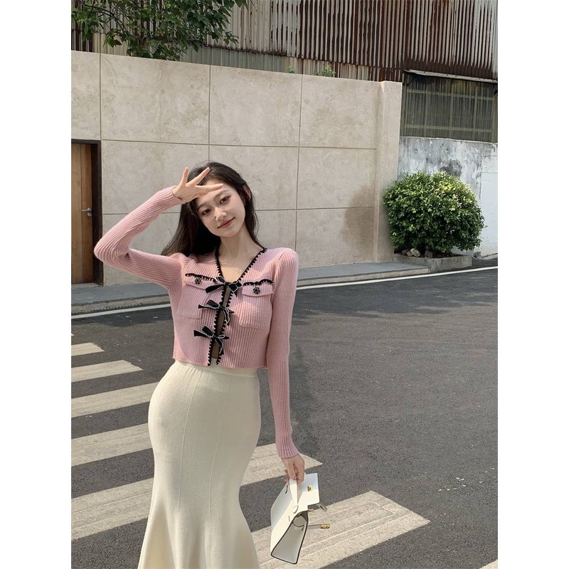 elves-พร้อมส่ง-เสื้อไหมพรมแขนยาว-มีโบว์ติด3อันน่ารักมากเกาหลีมาก-32145