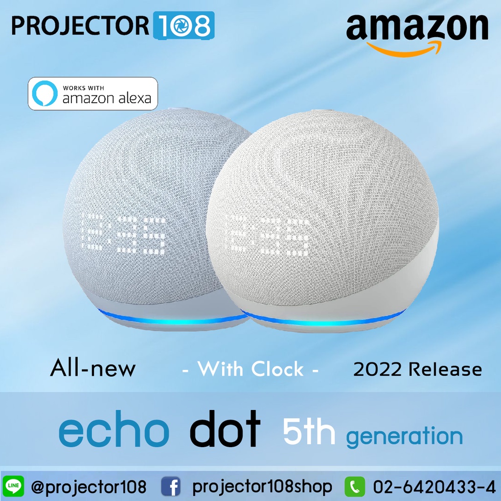 Amazon Echo Dot (5th Gen, 2022 Release) With Clock - Glacier White ...