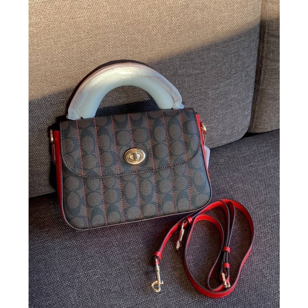 ส่งฟรี กระเป๋าสะพายข้าง COACH MARLIE TOP HANDLE SATCHEL IN SIGNATURE CANVAS WITH QUILTING