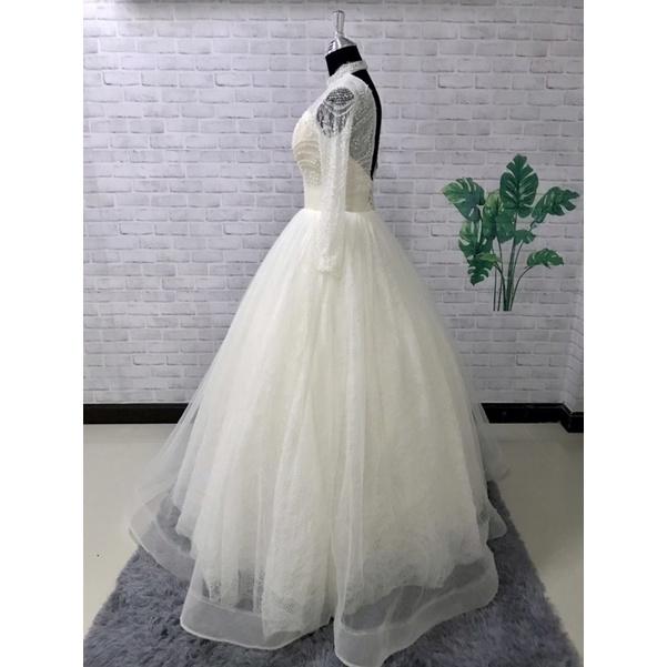 ชุดแต่งงานวันจริง-ชุดแต่งงานเกาหลี-ชุดแต่งงานแขนยาว-ชุดแต่งงานเอ็นเด้ง-ชึดแต่งงานเรียบหรู-size-s-m-อก-32-34