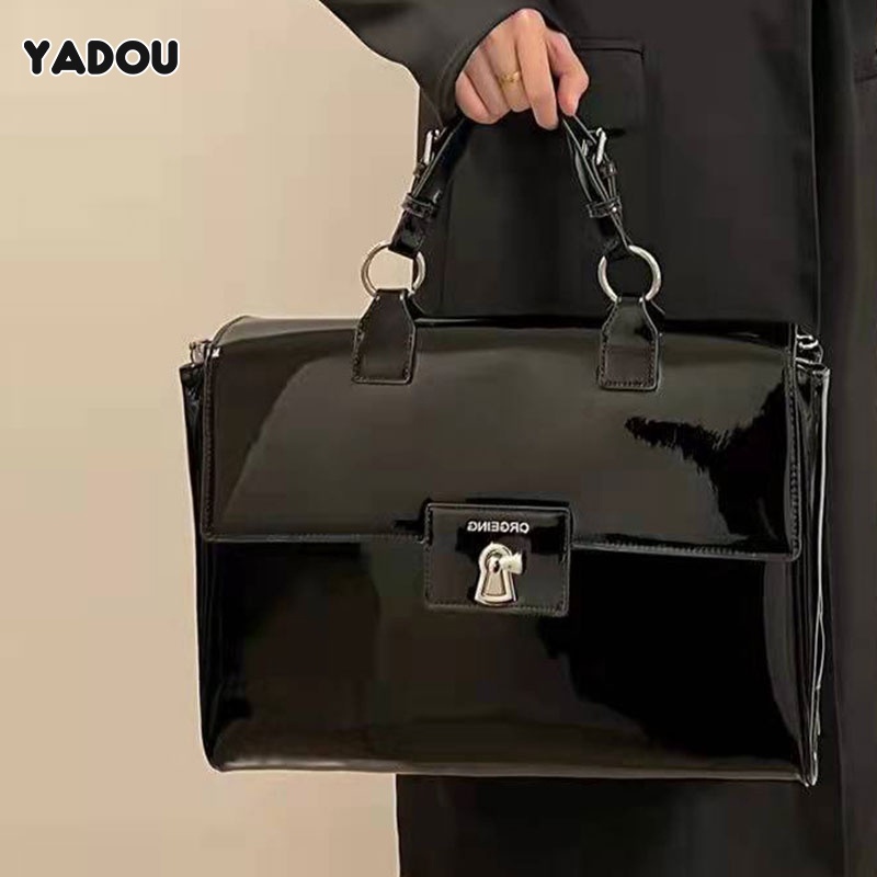 yadouต้นฉบับกระเป๋าสะพายความจุขนาดใหญ่หนังสิทธิบัตรขั้นสูง-jk-กระเป๋าเอกสาร-unisex-สีดำ