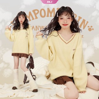 SANRIO เสื้อกันหนาว ผ้าถัก คอกลม ลายการ์ตูน Melody Cinnamoroll น่ารัก ให้ความอบอุ่น เหมาะกับของขวัญคริสต์มาส สําหรับนักเรียนหญิง