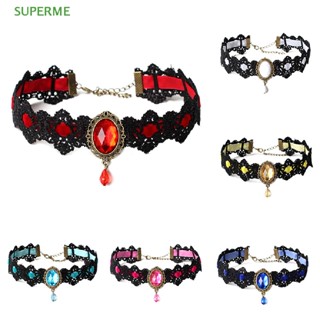 Superme ขายดี สร้อยคอโชคเกอร์ ผ้ากํามะหยี่ ลูกไม้ สีดํา สไตล์วินเทจ โกธิค