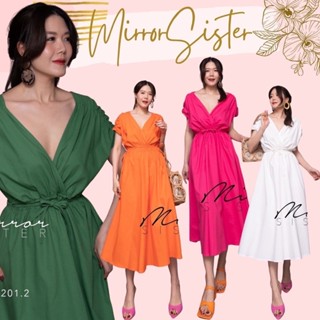 Code : 21201.2 เดรสยาวสีส้ม ชุดออกงานสีส้ม เดรสออกงานคอวี งานป้าย Mirrorsister