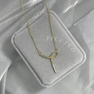 Ficcino สร้อยคอสเตนเลส ชุบทอง 18k จี้ไทเทเนียม ประดับเพทาย เครื่องประดับแฟชั่นเกาหลี สําหรับผู้หญิง