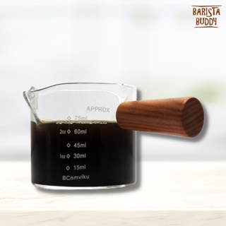 แก้วตวงกาแฟ มีสเกล ด้ามจับไม้ ความจุ 2 OZ / 75 ml