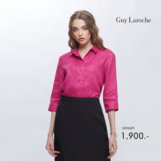 Guy Laroche เสื้อเชิ้ตผู้﻿หญิง มีปก แขนยาว สีชมพู linin shirt (G9X6PI)