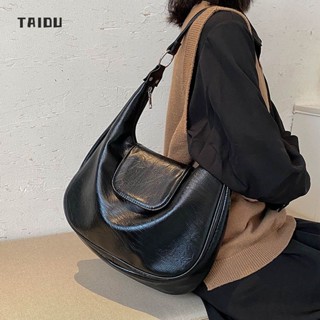 TAIDU กระเป๋าสะพายไหล่ แฟชั่นย้อนยุคใหม่ กระเป๋าหิ้ววัสดุ PU สีทึบ การเดินทางของนักศึกษาวิทยาลัย ความจุขนาดใหญ่