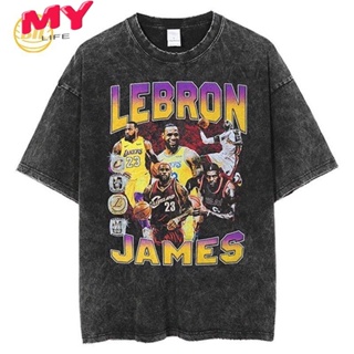 LIFE BIL เสื้อยืดผ้าฟอก lebron james ovp nba lakers เลบรอนเจมส์ เสื้อโอเวอร์ไซส์ เสื้อบาส เสื้อลายมันส์ รุ่นขายดี S M L