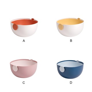 Fruits Drain Basket Double-layer Plastic Washing Storage Bowl Colander Cafe Kitchen Strainer Container Reusable  Pink