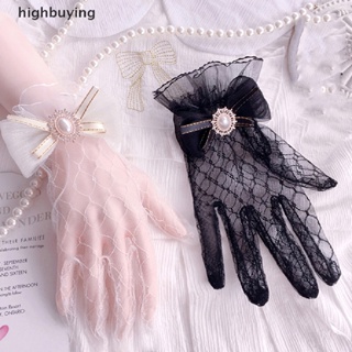 [highbuying] ถุงมือลูกไม้ ตาข่าย โบ ดอกไม้ โลลิต้า สีดํา สีขาว ฤดูร้อน สําหรับเด็กผู้หญิง สินค้าใหม่