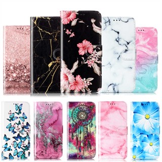 เคสโทรศัพท์มือถือ ฝาพับ ลายหินอ่อน ผีเสื้อ ดอกไม้ พร้อมช่องใส่บัตร สําหรับ Xiaomi Redmi A1 10A 10C 10 2022