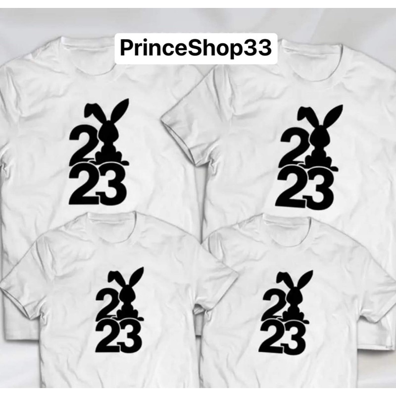 เสื้อยืดprinceshop33-2023-prt-1-new-year-family-cotton-shirt-unisex-for-men-and-women-holiday-series