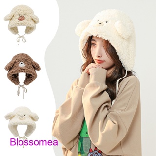 Blossomea หมวกแก็ป ป้องกันลม แต่งหูหมีน่ารัก ให้ความอบอุ่น แฟชั่นฤดูหนาว สําหรับผู้หญิง และนักเรียน