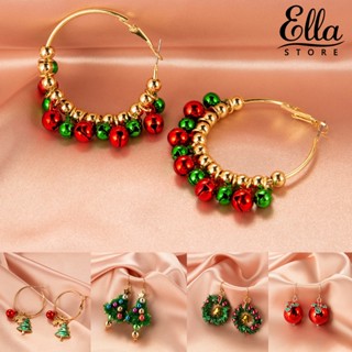 Ellastore123 ต่างหูสตั๊ด รูปต้นคริสต์มาส สโนว์แมน กระดิ่ง เรียบง่าย สําหรับผู้หญิง 1 คู่