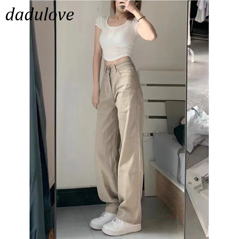 dadulove-new-korean-version-khaki-womens-jeans-high-waist-wide-leg-pants-fashion-loose-straight-pants