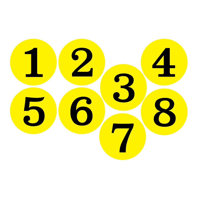 สติ๊กเกอร์ตัวเลข-ติดผนัง-สติกเกอร์-สติกเกอร์วงลม-ตัวเลขขนาด-7-ซม-1แผ่น-8ดวง-รหัส-e-055