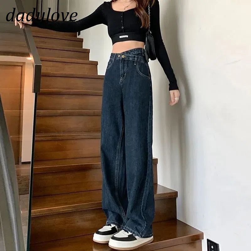 dadulove-2022-new-womens-blue-gray-irregular-jeans-loose-wide-leg-retro-high-waist-slim-casual-mop-straight-pants