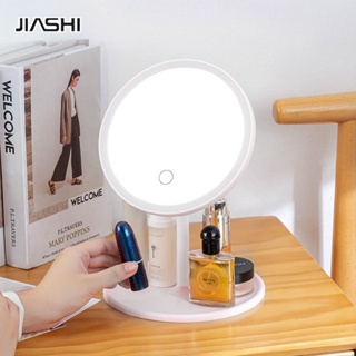 JIASHI กระจกแต่งหน้า HD, แตะเติมไฟ LED, หอพักนักศึกษา, แบบพกพา