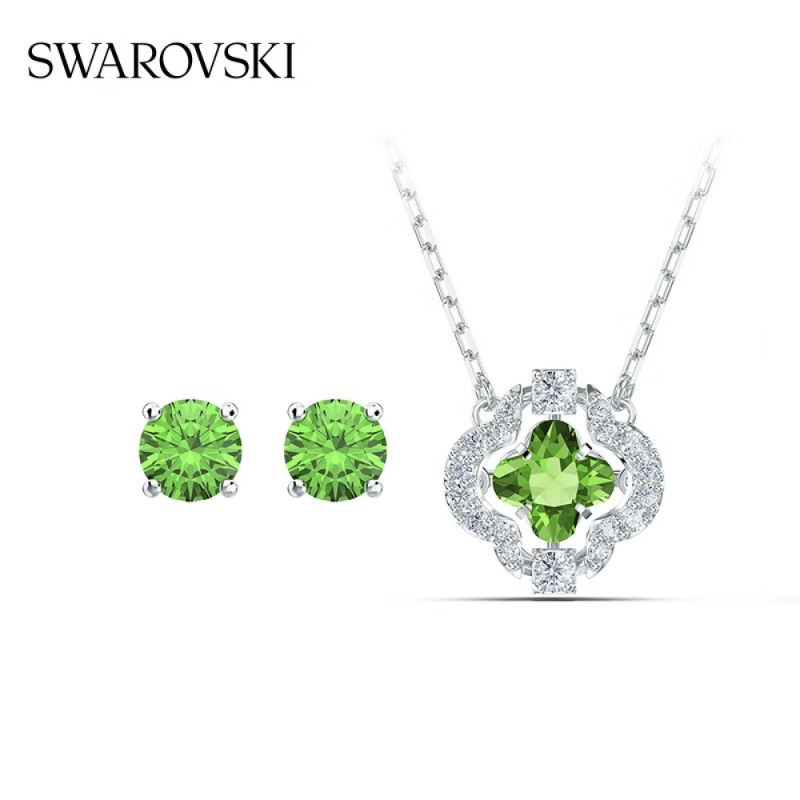 ของแท้-พร้อมส่ง-swarovski-swarovski-สร้อยคอ-ต่างหู-จี้คริสตัล-สีเขียว