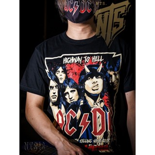 ผ้าฝ้าย 100%​ 48 AC DC Highway To Hell เสิ้อยืดดำ เสื้อยืดชาวร็อค เสื้อวง New Type System  Rock brand Sz. S M L XL_18