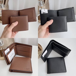 🎀 (สด-ผ่อน) กระเป๋าสตางค์ผู้ชาย มีไส้ สีดำ หนังนิ่ม F74991 COMPACT ID WALLET IN SPORT CALF LEATHER Black