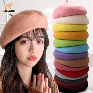 [ขายดี] หมวกเบเร่ต์ ผ้าวูล สีพื้น สไตล์เกาหลี ฝรั่งเศส ย้อนยุค แฟชั่นฤดูหนาว สําหรับผู้หญิง