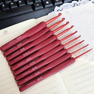 ชุดเข็มถักโครเชต์ ลายดอกทิวลิป สีแดง 9 ชิ้น