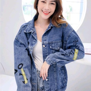 idolsale แจ็คเก็ตยีนส์แขนยาวทรงปักลาย หญิงชายใส่ได้ รุ่น7010